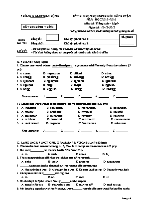 Đề thi chọn học sinh giỏi cấp huyện môn Tiếng Anh Lớp 6 - Năm học 2015-2016 - Phòng giáo dục và đào tạo Sơn Động